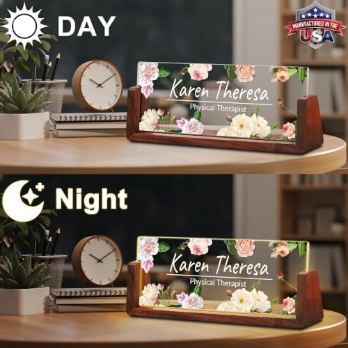 Custom Name Plate for Desk with LED Walnut Frame, Office Desk Decor - Image 3