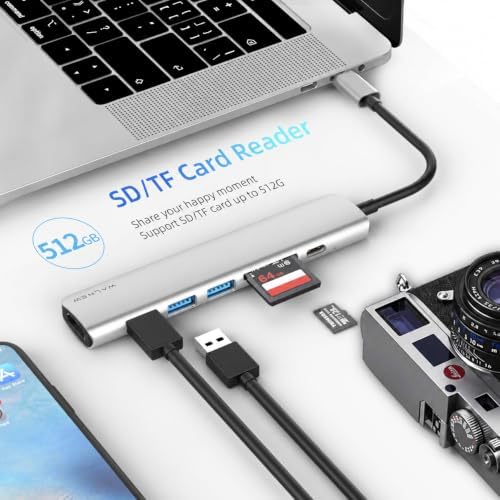 WALNEW 7-in-1 USB C Hub, 4K HDMI, 100W PD, SD/TF Reader, USB 3.0, Silver - Image 6
