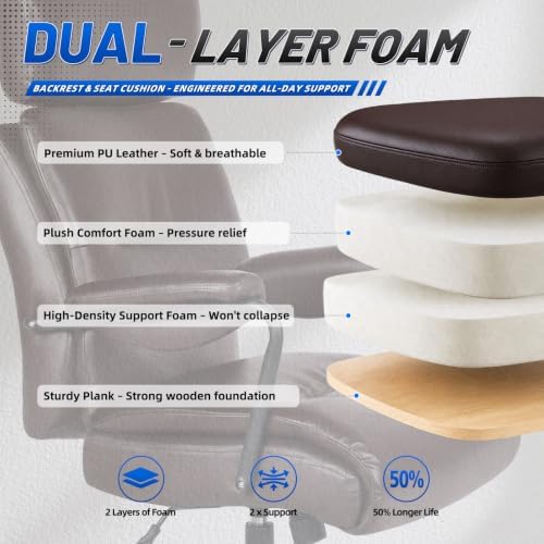 Executive Office Chair Ergonomic, Leather Desk Chair Comfy High Back, Brown - Image 5