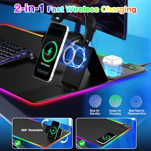 RGB Gaming Mouse Pad with Magnetic Wireless Charging & Foldable Phone Stand - Image 2
