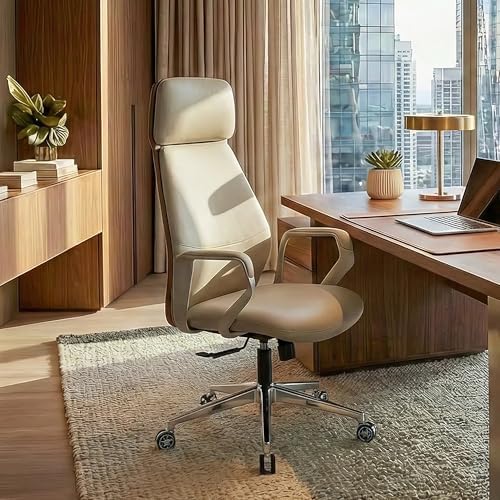 EUREKA ERGONOMIC Aric Executive Office Chair, High Back PU Leather Desk Chair with Lumbar Support, Professional Modern Home Office Chair with Large Headrest & 3-Position Recline(Pack of 3, Beige) - Image 2