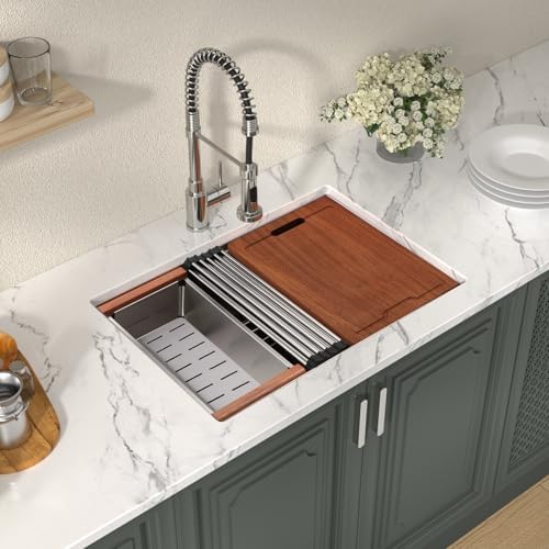 Lordear 26 Undermount Kitchen Sink Workstation 26x19 Stainless Steel Sinks 16 Gauge Deep Single Bowl Under Counter Kitchen Sink Basin with Cutting Board - Image 2