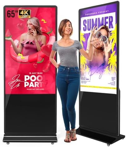 MWE 65 Inch 4K Touchscreen Kiosk, Indoor Floor Standing Digital Signage Displays, Advertising Display LCD Kiosk, Interactive Display Poster Android System with Auto Media Player, HDMI/USB/WIFI,CMS by QIXZOCV