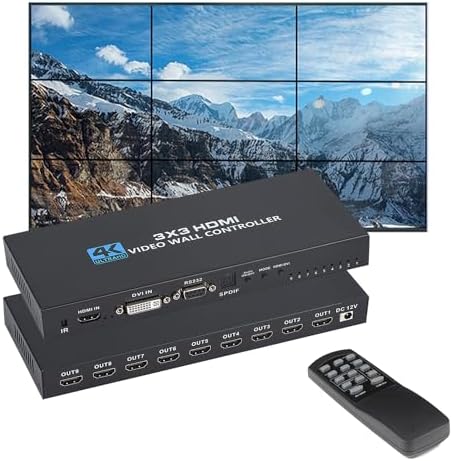 Video Wall Controller 3x3, TV Wall Processor, 4K x 2K HDMI Multi-Screen Splicing Processor, Support Support 1-Way HDMl or DVI Input and 9 HDMl Output Support Images Stitching 3x2 2x3 2x2 4x2 2x4 etc by Groza