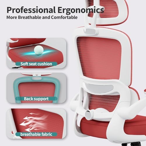 TRALT Office Chair Ergonomic Desk Chair with Lumbar Support Red, 1 - Image 3