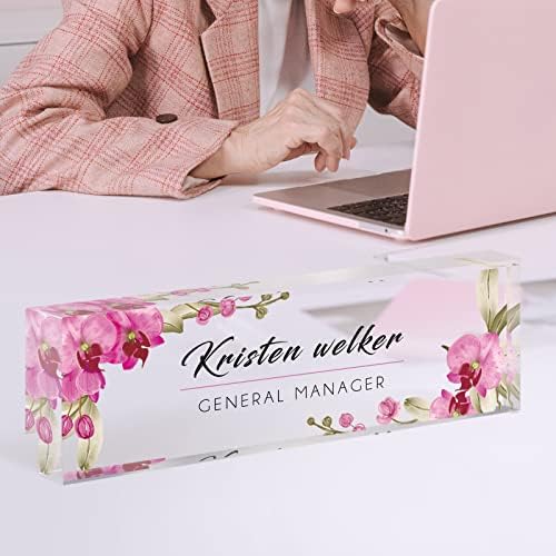 Desk Name Plate Personalized, Custom Name Plates for Desks, Office Desk Decor, Orchids Style Clear Acrylic Glass Block, Personalized Office Gifts for Women Men Boss Teachers Coworker Appreciation Gift - Image 3
