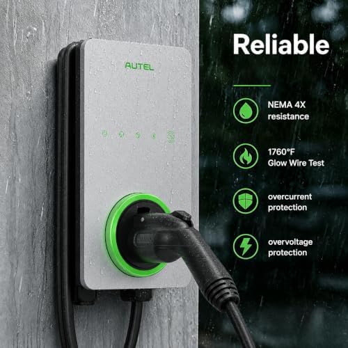 Autel Home Level 2 EV Charger up to 50Amp, 240V, Indoor/Outdoor Car Charging Station, Flexible 25-Foot Cable,Hardwired, Silver - Image 6