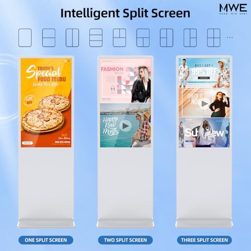 55 Inch 4K Digital Signage Display,Indoor Floor Standing Digital Kiosks & Interactive Displays,Commercial Advertising LCD Totem Android System Auto Media Player HDMI Input,Free Custom Logo,White - Image 3