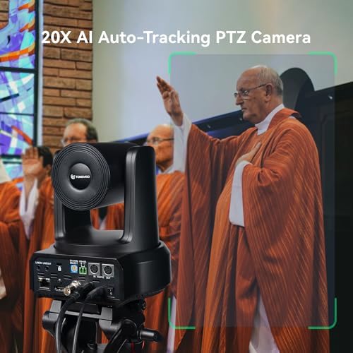 TONGVEO AI Auto-Tracking PTZ Camera: 20X Optical Zoom 1080P 60fps HDMI SDI USB PoE Video Camera for Church Worship Live Streaming, Conference Room Webcam for OBS - Image 3