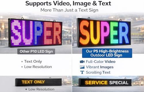 P5 Outdoor LED Advertising Sign 39"x14" Full Color Programmable Digital Display, Scrolling Message Board with WiFi & USB Control, Aluminum Frame for Storefront Business Promotion - Image 4