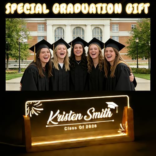 Custom Name Plate for Desk, Personalized Light Up Acrylic Desk Name Plate, Personalized Graduation Gifts 2026 for Him Her, Class of 2026 Graduate Gift, High School College Grad Gift (Design10-Graduation) - Image 2