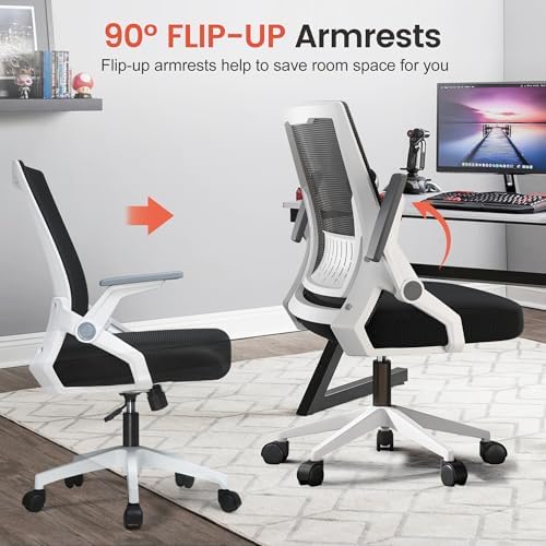 GTPLAYER Ergonomic Office Chair with Flip-up Armrests Executive Computer Chair for Home Office, Breathable Mesh & Comfy Lumbar Support, White - Image 5