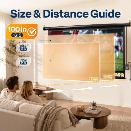 VIVOHOME 100 Inch 16:9 Motorized Projector Screen, Black - Image 2