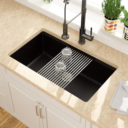 Lordear 32 Inch Black Granite Composite Kitchen Sink 32x19 Inch Workstation Quartz Undermount Kitchen Sinks Under Counter Single Bowl - Image 3