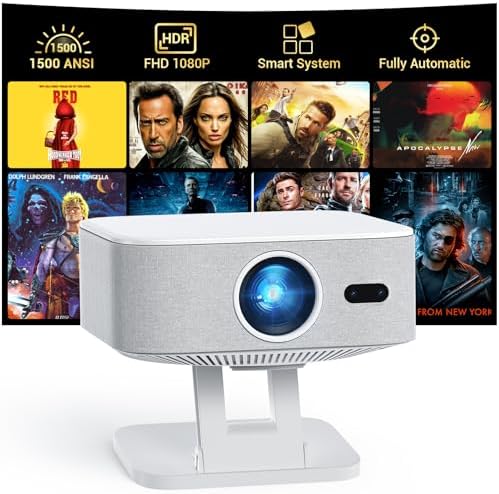 NICPOW 4K Outdoor Projector with Wifi and Bluetooth, Built-in Apps, Smart Projector with Auto Focus & Keystone, 1500 ANSI Lumens and 300" Movie Projector for Outdoor Use by NICPOW