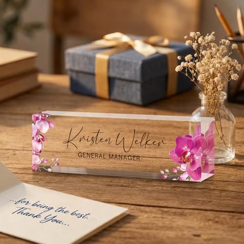 Personalized Name Plate for Desk Custom Desk Name Plate Acrylic Office Desk Accessories Decor for Women Teacher Nurse Boss Employee Appreciation Gifts for Mother Orchids Name Plates - Image 3