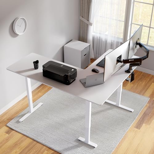 Cubiker L Shaped Standing Desk - 63 x 55 Inch Electric Adjustable Height Corner Standing Desk, Ergonomic Sit Stand Up Table with 3 Memory Buttons, Splice Board for Home Office, White - Image 4