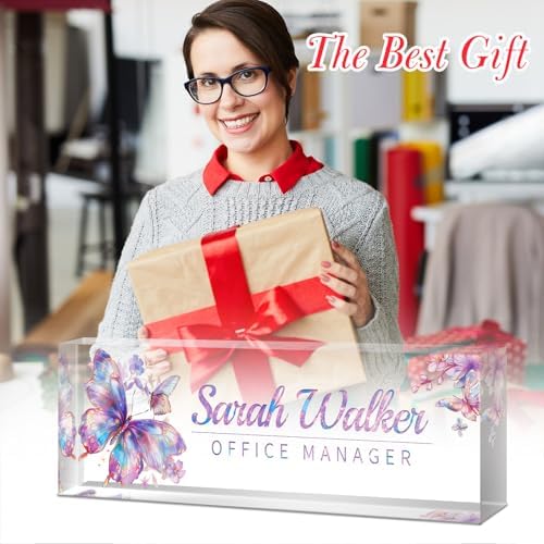 Custom Name Plate for Desk - Desk Name Plate Personalized - Acrylic Office Desktop Accessories - Appreciation Gifts for Coworkers Employee Teacher Boss - Office Decor for Women (Purple Gilt Butterfly) - Image 5