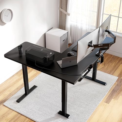 Cubiker L Shaped Standing Desk - 63 x 55 Inch Electric Adjustable Height Corner Standing Desk, Ergonomic Sit Stand Up Table with 3 Memory Buttons, Splice Board for Home Office, Black - Image 4