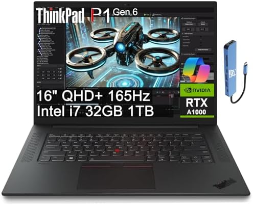 Lenovo ThinkPad P1 Mobile Workstation Laptop (16" 2K 165Hz, Intel 14-Core i7-13800H, 32GB DDR5, 1TB SSD, NVIDIA RTX A1000 6GB) 2 x Thunderbolt 4, Fingerprint, Backlit, IR Webcam, IST Hub, Win 11 Pro by LENOVO