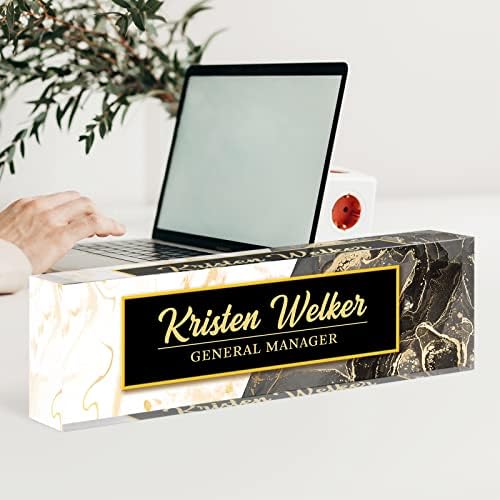 Desk Name Plate Personalized, Custom Name Plates for Desks, Personalized Acrylic Name Plate for Desk, Employee Appreciation Gifts, Office Gifts for Coworkers, Social Workers (White/Black/Gold Marble) - Image 3