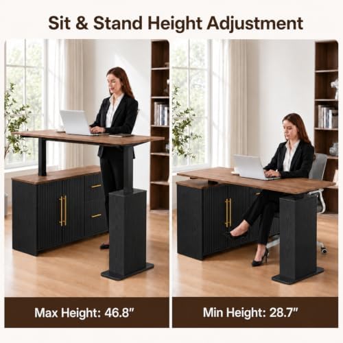 NORTHSKY 55" L-Shaped Electric Standing Desk with Drawers and Storage Cabinet, Height Adjustable Corner Desk for Home Office, 3 Memory Presets - Image 3