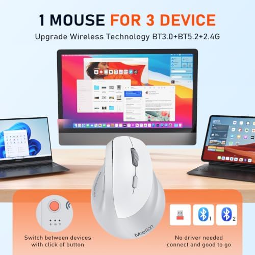 MEETION Ergonomic Wireless Vertical Mouse, Rechargeable, Gray - Image 5