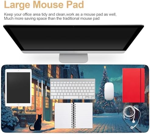 Large Extended Gaming Mouse Pad - Winter Christmas Night Scene, Soft Fabric Desk Mat with Non-Slip Rubber Base, Extra Long Mousepad for Gaming, Office, Keyboard & Mouse, 35.43 x 15.75 in - Image 4