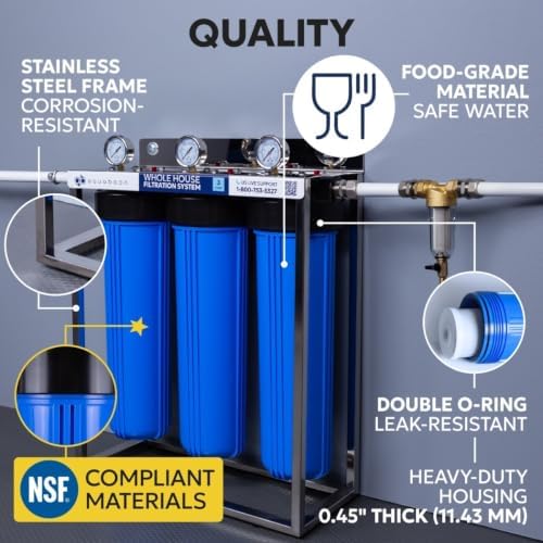Aquaboon 3-Stage Whole House Water Filter System with 5 Micron 20x4.5 Anti-Scale Reducing Sediment, KDF Heavy Metals and Carbon Chlorine Reduction Water Filter Purification, Wrench, Bracket - Image 3