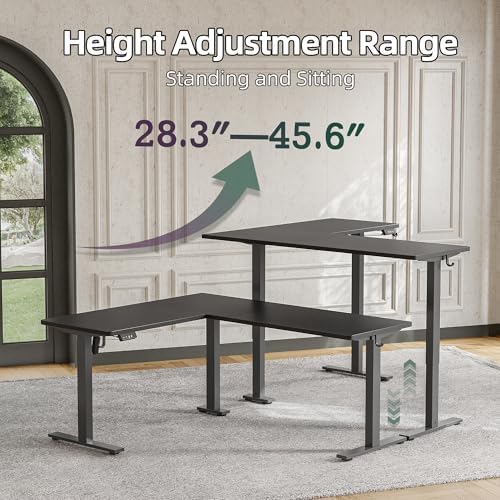 TIQLAB Standing Desk L Shaped, 63x55 Inch Adjustable Height Electric Stand Up Desk, Corner Standing Table with Hooks, Sit Stand Desk with Splice Board, Black - Image 4