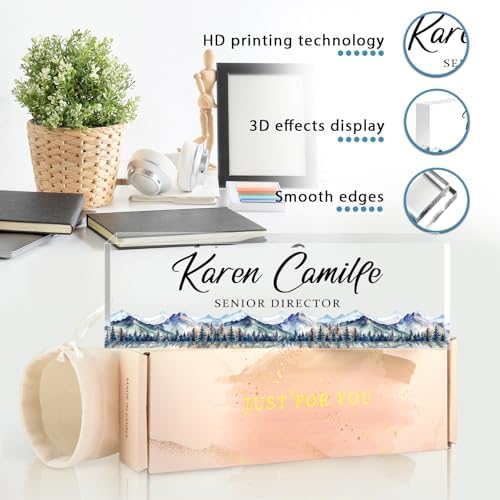 Custom Office Name Plate for Desk - Name Plate Personalized Gifts for Coworkers, Boss, Teacher, Social Worker - Acrylic Office Desk Decor for Women Men - Employee Appreciation Gifts (blue grey) - Image 2