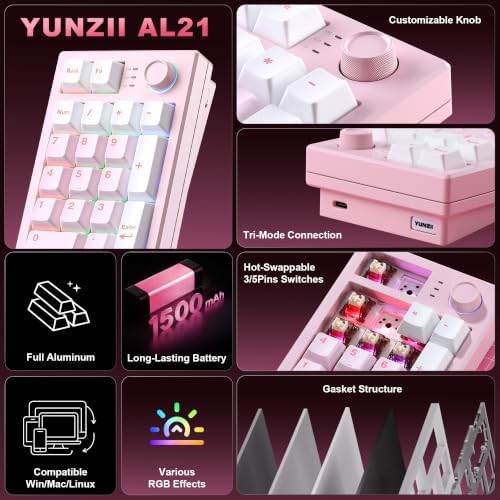 YUNZII AL21 Aluminum Wireless Number Pad (Pink, Cocoa Cream V2 Switch) - Image 2