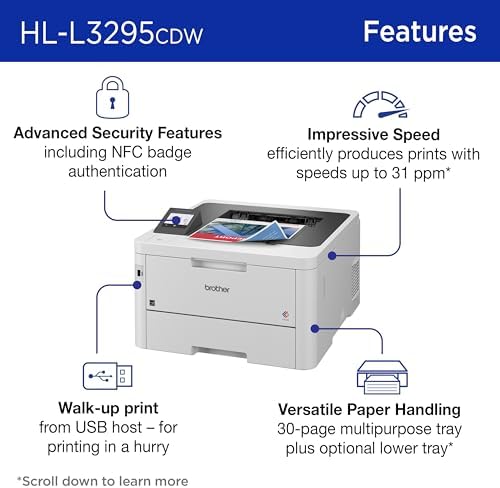 Brother HL-L3295CDW Wireless Compact Digital Color Laser Printer, Duplex, NFC, Mobile & Ethernet | Includes 2 Month Refresh Subscription Trial ¹, Amazon Dash Replenishment Ready (Renewed Premium) - Image 3
