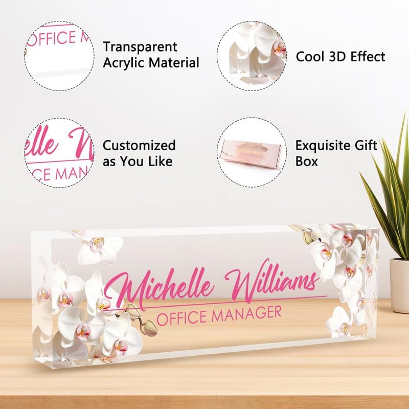 Desk Name Plate Personalized Name Plate for Desk, Office Desk Decor, 3D Style Personalized Plaque Name Plates for Desks Custom Appreciation Gifts for Boss Lady Employee Coworkers (Pink Orchid) - Image 3