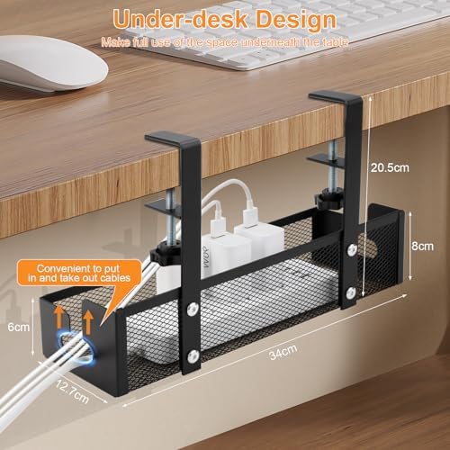 Cable Management Desk with Adjustable Hooks, Under-Sink Mounting Organiser Made of Carbon Steel, No Drilling, Heavy Duty Cable Management for Power Cables and Network Cables (Office/Home) - Image 4