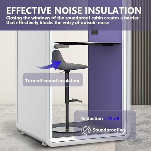 Office Sound Booth with Audio Privacy - Portable Soundproof Booth Includes White Frame with Curved Corners,Soundproof Steel Plate Room with Light,Purple Interior for Study (42.52IN) - Image 3