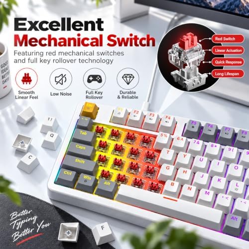 AK96 Red Switch Gaming Smart Mechanical Keyboard 96 Keys, White - Image 3