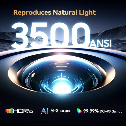 Outdoor Projector with Netflix Built-in, 4K Support Smart Projector 3500 Brightness with WiFi and Bluetooth, Auto Focus & Keystone, 360°Rotatable Stand Portable Movie Projectors for Home Theater - Image 3