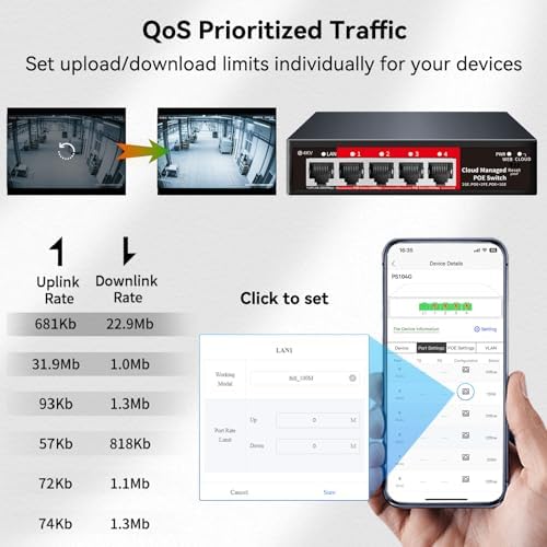 STEAMEMO 5 Port PoE+ Switch | Easy Smart Managed Ethernet Switch | Support VLAN, QoS | 52W Total PoE Budget | Fanless Metal | Plug & Play (Desktop/Wall Mount) - Image 6