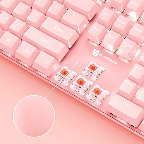 Merdia Full Size Wired Mechanical Gaming Pink Keyboard | Red Switch 104 Keys US Layout Full Size Pink PC Gaming Keyboards | Hot Swappable LED Backlit Light Up Wired Mechanical Computer Keyboards - Image 3