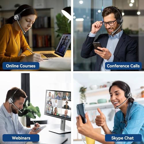 Cell Phone Headset with Microphone Noise Cancelling & Call Controls, 3.5mm Computer Headphones for Samsung PC Business Skype Softphone Call Center Office, Clear Chat, Ultra Comfort - Image 2