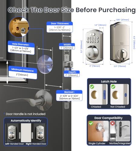 Veise VE012W WiFi Fingerprint Smart Lock for Front Door, Satin Nickel - Image 6