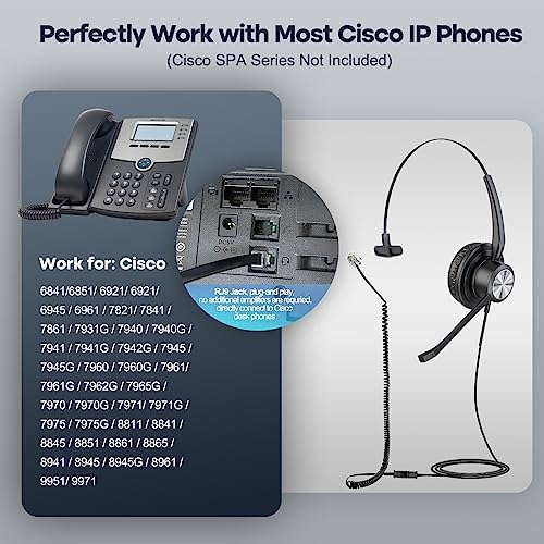 MKJ Cisco Phone Headset Corded RJ9 Telephone Headset Noise Canceling Mic - Image 5