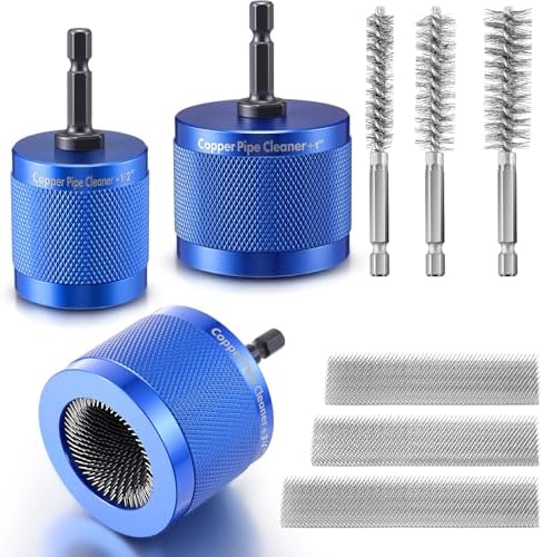 Copper Pipe Cleaner for Drill Set, 1/2", 3/4", 1", Blue by Dreyoo