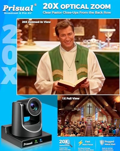 Prisual 5th Gen NDI HX3 AI Auto Tracking PTZ Camera, 20X Optical Zoom, Broadcast Ready, PoE, 3G-SDI, HDMI, USB 3.0, LAN for Church Worship, Education, Live Streaming - Image 3