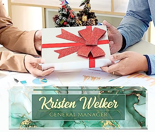 Name Plate for Desk, Desk Name Plate Personalized, Green Office Decor for Women Men, Acrylic Desktop Accessories, Office Gifts for Boss Nurse Teacher Coworker, Employee Appreciation Gift (Green Coast) - Image 5