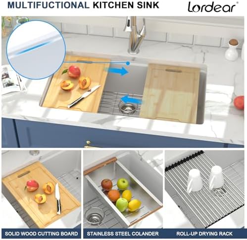 Lordear 30 White Undermount Kitchen Sink Granite Composite 30x19 Inch Undermount Workstation Sinks Quartz Gloosy White Single Bowl Sink - Image 7