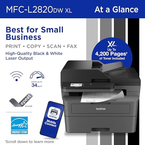 Brother MFC-L2820DW XL Wireless Compact Monochrome All-in-One Laser Printer with Copy, Scan and Fax, Duplex, Black & White | Up to 4,200 Pages of Toner Included(1), Works with Alexa - Image 2