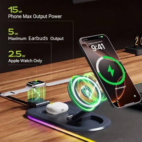 3-in-1 Wireless Charging Mouse Pad, 15W RGB Gaming Desk Mat with Phone, Watch & Earbuds Charging Station, 31.5 x 11.8 in Extended Mouse Pad, Smooth Surface, Non-Slip Rubber Base, Black - Image 3