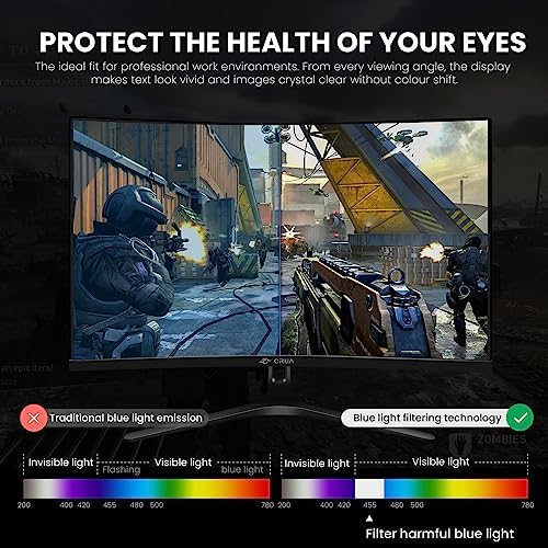 CRUA 27" FHD 1080P 180Hz Curved Gaming Monitor, 1800R, AMD FreeSync, Black - Image 6